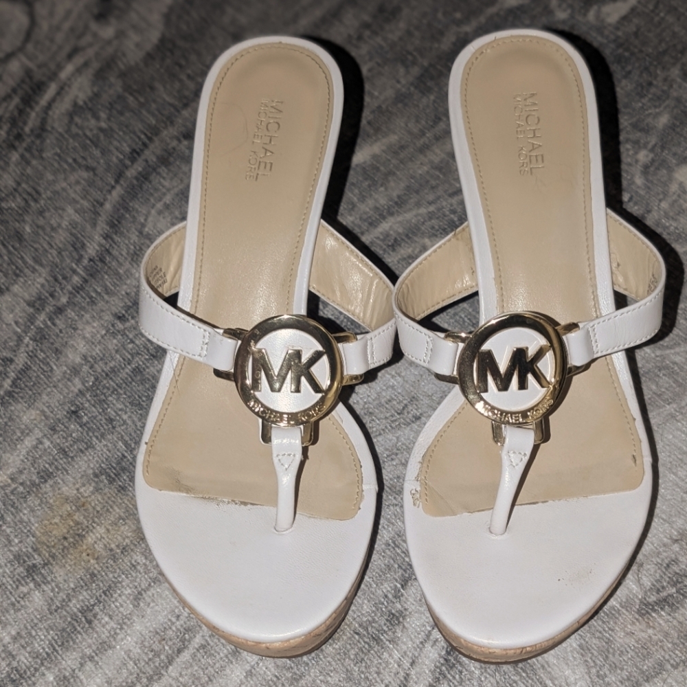 Michael Kors Pale Pink Wedge Sandals with Gold Logo